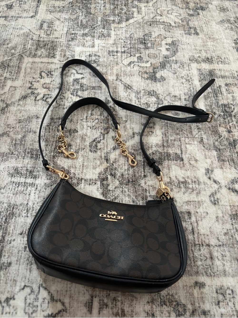 Coach Brown Signature Jacquard Crossbody with Gold Hardware